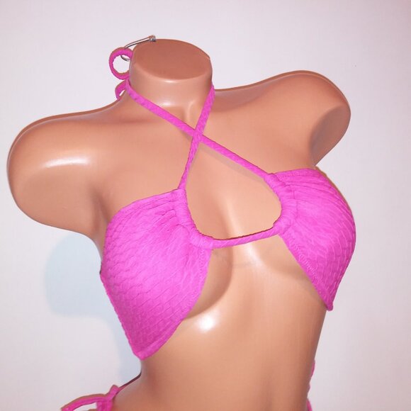 Victoria Secret Swim Bikini Top & Bottom Pink Textured Convertible String Remova - Picture 3 of 16